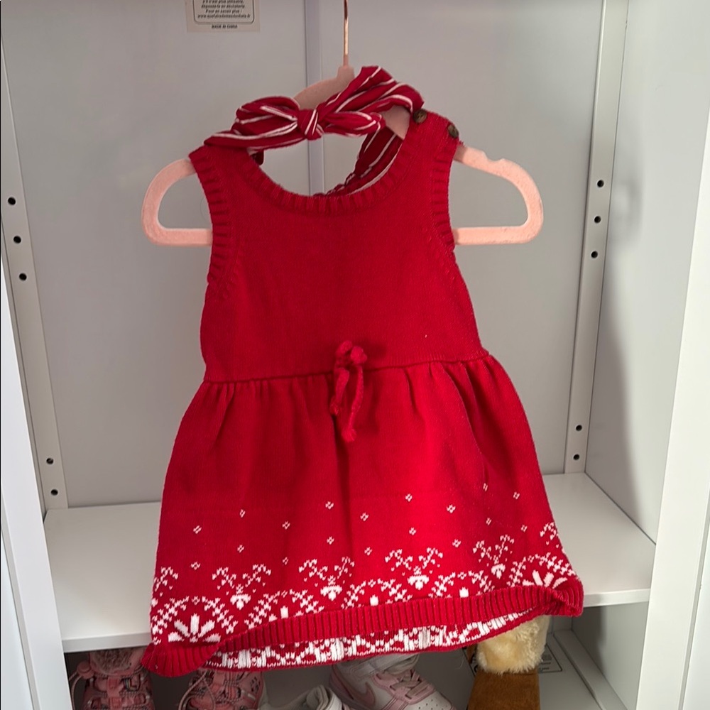 Red Knit Dress with White Pattern